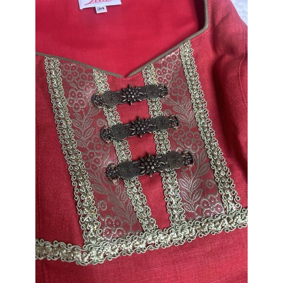 Country Line Western 100% Linen Dress Midi Size 34 Red - Picture 3 of 4